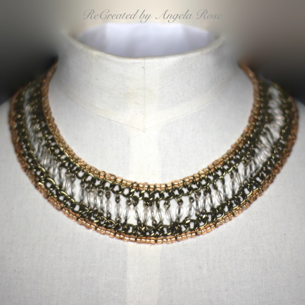 Handcrafted Two-Tone Metallic Choker Necklace - Rose Gold & Antique Brass